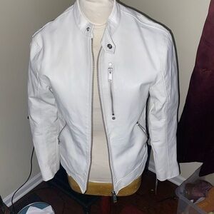 Armani Exchange White Cotton Zip Up Moto Jacket Small